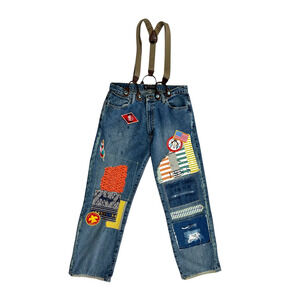 Polo Ralph Lauren Upcycled Men Jeans 34x30 Patchwork Distressed graffiti ripped